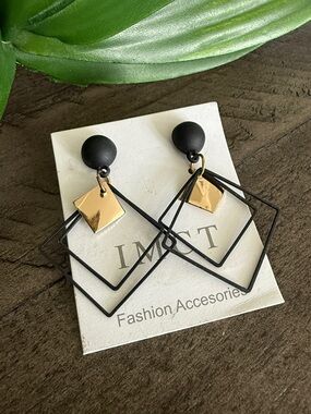Black and Gold Geometric Drop Earrings